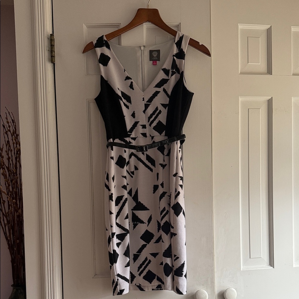 Vince Camuto Black and White Patterned Midi Dress